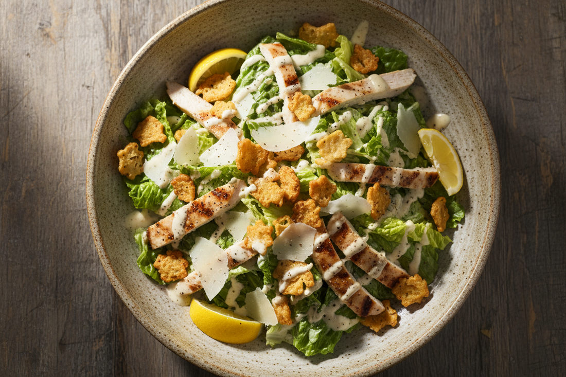 Crispy Pasta Caesar Salad with Chicken